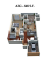 The Laurel Apartments 1x1 BG 3D Floor Plan The Laurel Apartments 1x1 BG 3D Floor Plan